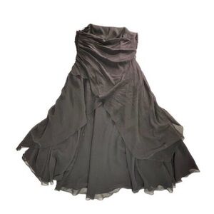 NWT Bloomingdale’s Silk Black Strapless Dress Cascade Hem Ruched Cocktail 16 HTF